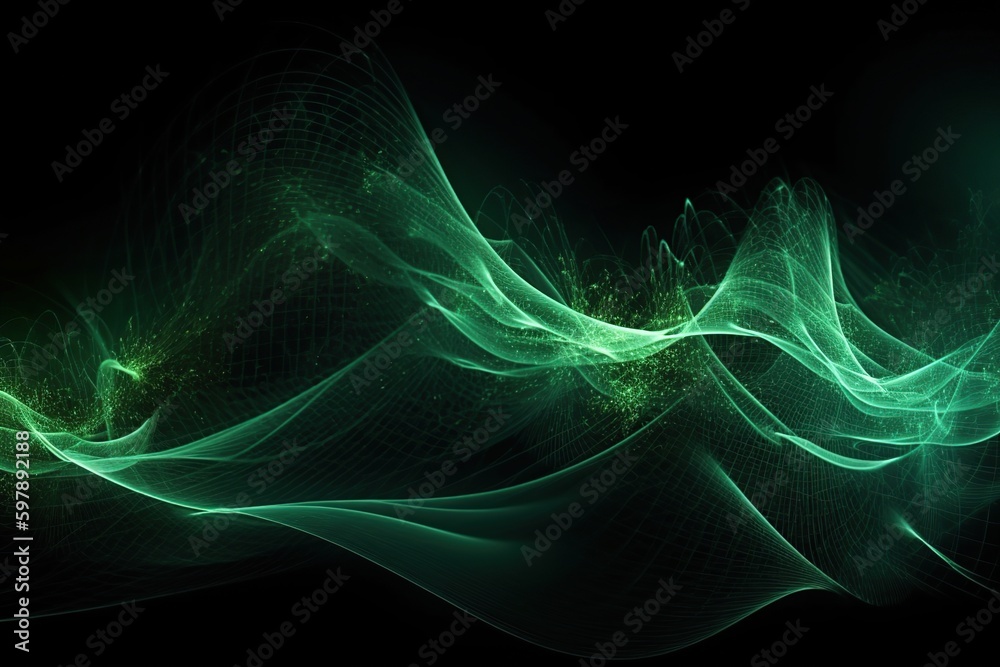 Network technology background. Futuristic tech green background. Low poly wire made with generative AI Scy fi space illustration Network technology background. Futuristic tech green background. Low poly wire made with generative AI Scy fi space illustration