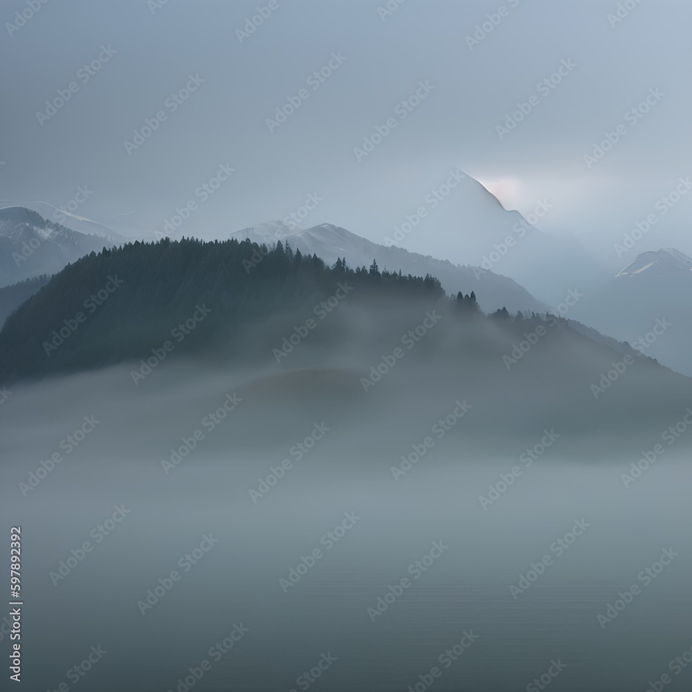 A cloudy and misty texture with foggy landscapes and misty mountains2, Generative AI