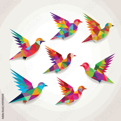 Colorful birds set vector illustration isolated on white © Zaharia Levy