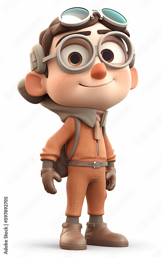 Pilot. A young aviator in brown gear, poised for imaginative flights. Ideal for children's adventure themes.