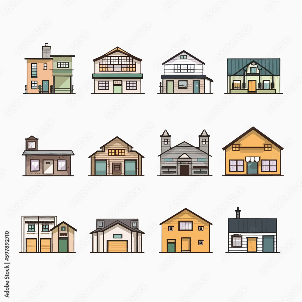 Houses set vector illustration isolated on white