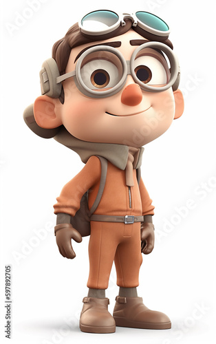 Pilot. A young aviator in brown gear, poised for imaginative flights. Ideal for children's adventure themes. © Liana