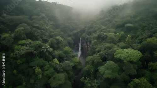 Fog In The Mountains - Rainforest with Waterfall