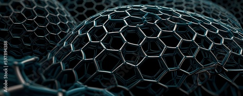 Nanotechnology structure of hexagonal nano material. Macro abstract futuristic network of neurons and neural networking.