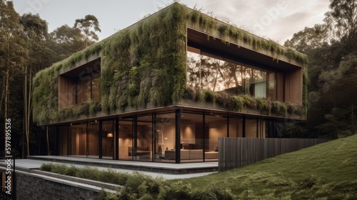 A modern eco-friendly design with a living green facade. AI generated © ArtStage