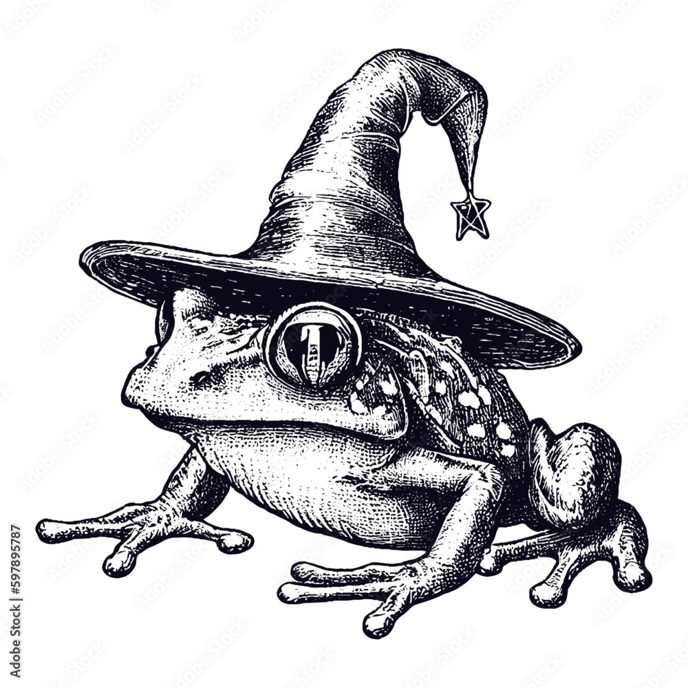 frog wizard wearing a magic hat hand drawn sketch Stock Vector Adobe