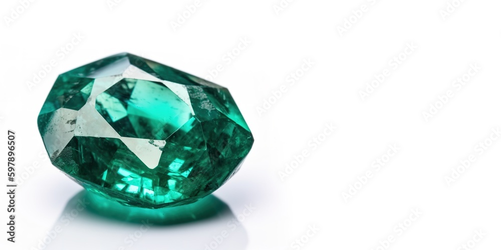 An Emerald on White Background and Space for Text, Mockup Illustration with Generative AI
