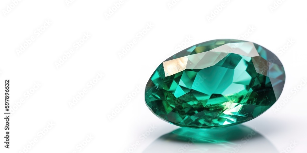 An Emerald on White Background and Space for Text, Mockup Illustration with Generative AI An Emerald on White Background and Space for Text, Mockup Illustration with Generative AI