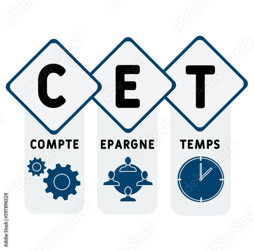 CET - compte epargne temps  acronym. business concept background. vector illustration concept with keywords and icons. lettering illustration with icons for web banner, flyer, landing
