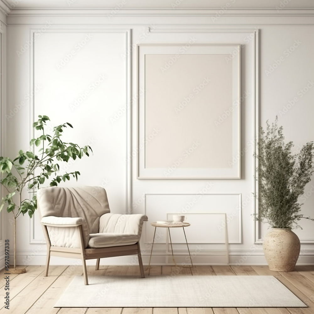 Frame mockup, cozy living room, modern nursery interior. Generative AI. Frame mockup, cozy living room, modern nursery interior. Generative AI.