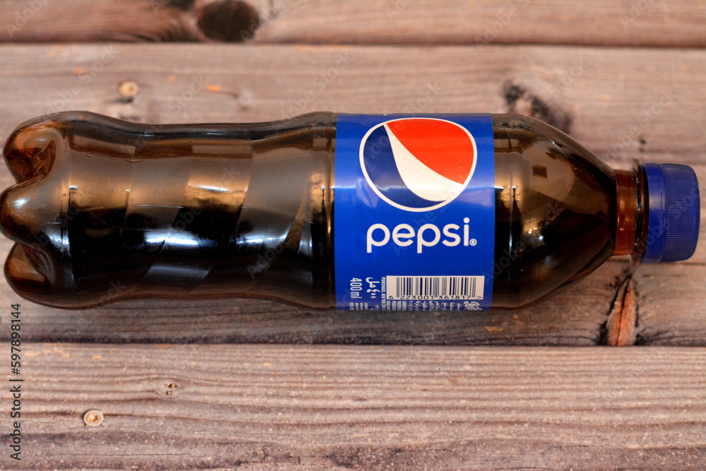 Giza, Egypt, April 28 2023 Pepsi, a Cola flavor plastic bottle, a