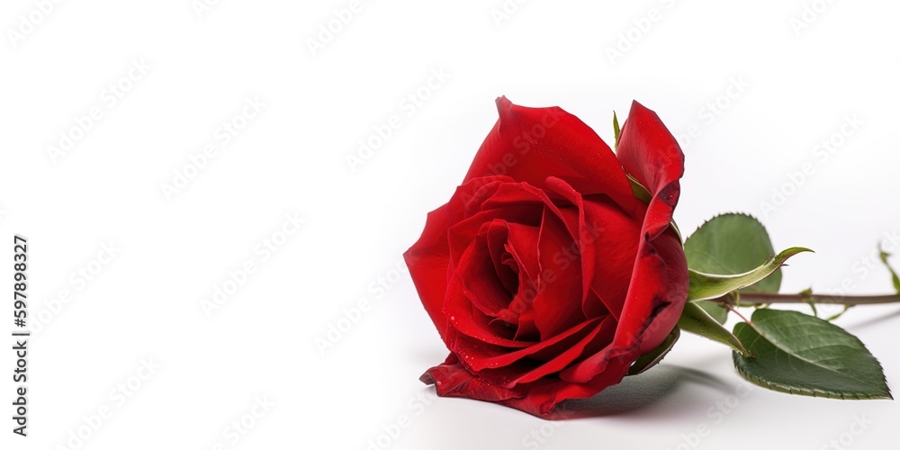 A Red Rose on White Background and Space for Text, Mockup Illustration with Generative AI
A Red Rose on White Background and Space for Text, Mockup Illustration with Generative AI
