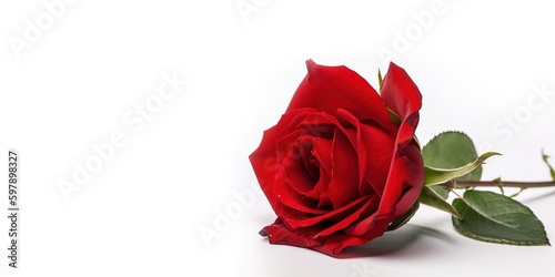 A Red Rose on White Background and Space for Text  Mockup Illustration with Generative AI 