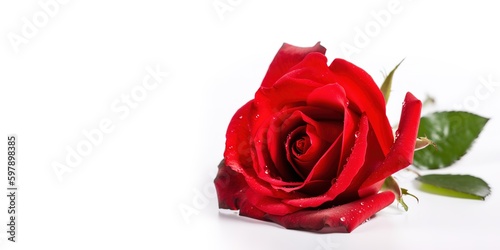 A Red Rose on White Background and Space for Text  Mockup Illustration with Generative AI 