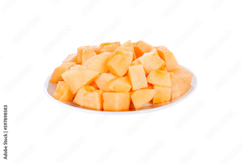 melon slices in white plate isolated on transparent png melon slices in white plate isolated on transparent png