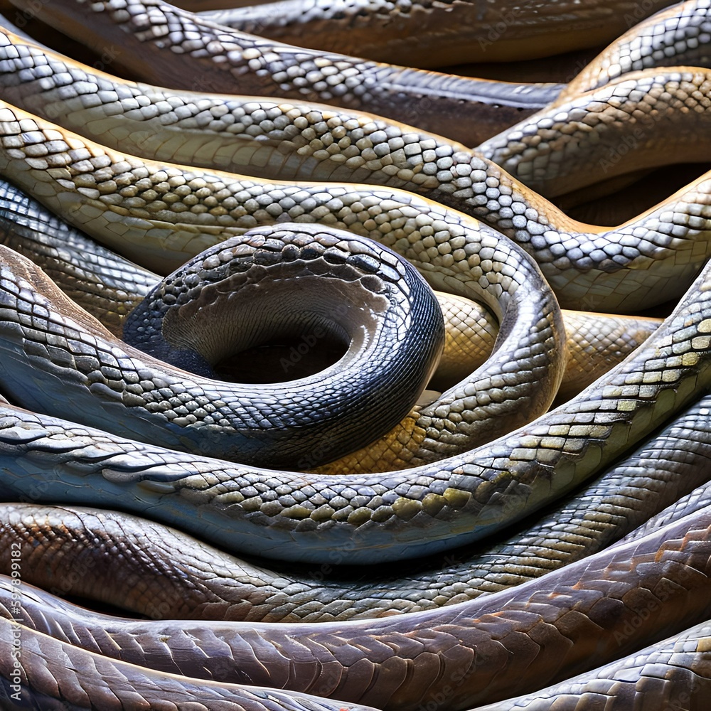 Fototapeta premium A slimy and slithery texture with eels and snakes3, Generative AI