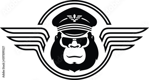 Airline Captain Gorilla with Hat and Sunglasses Logo Design