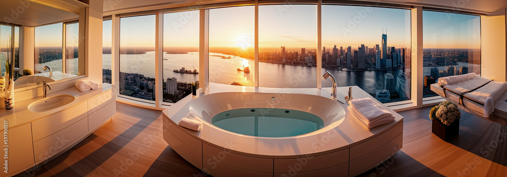 Picture of Luxury modern interior of a penthouse condo bathroom in Manhattan NYC ...