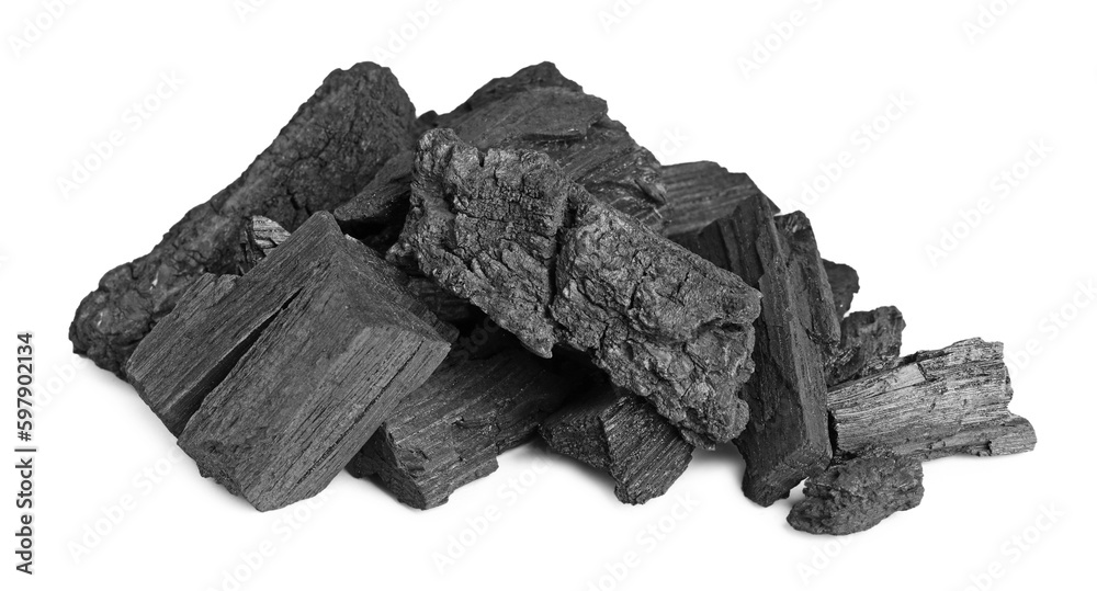 Heap of coal isolated on white. Mineral deposits Heap of coal isolated on white. Mineral deposits