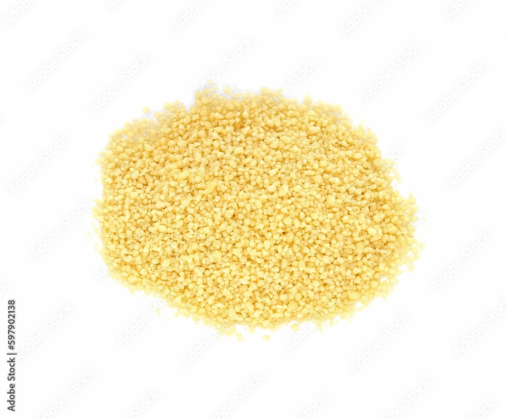Heap of raw couscous on white background, top view Heap of raw couscous on white background, top view