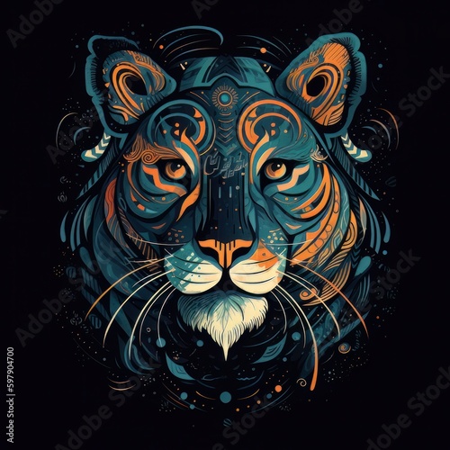 Tiger head, black background. Generative AI