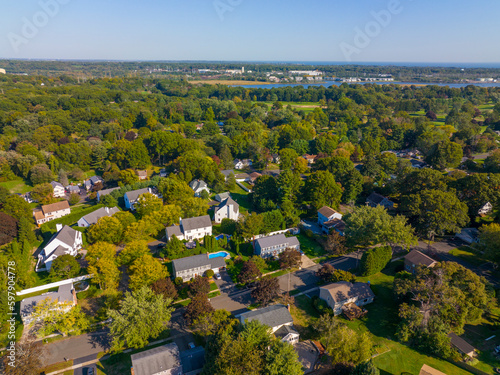 Historic residential houses aerial view in summer in town center of Stratford, Connecticut CT, USA.  photo