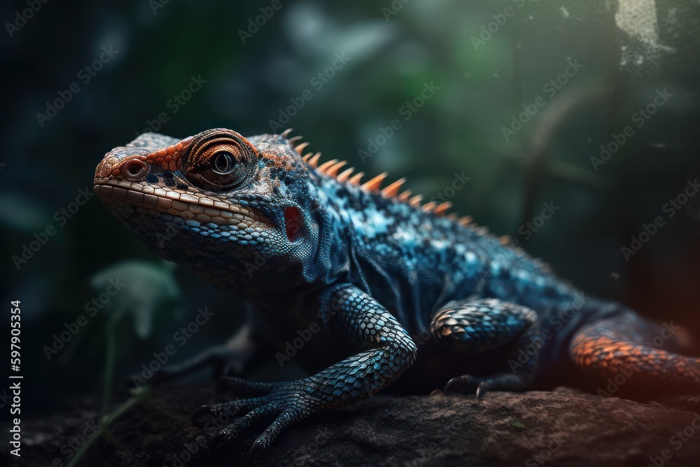 Naklejka premium Lizard in the jungle. Generative AI
