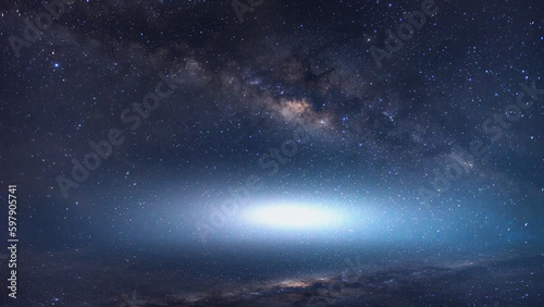 Panorama blue night sky milky way and star on dark background. with noise.select focus.with bright light.