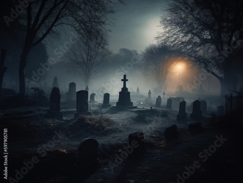 Graveyard Shadows: A Spooky Night Amongst the Tombs, created with Generative AI