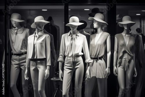 Showcase of clothing store Female mannequins Generative AI