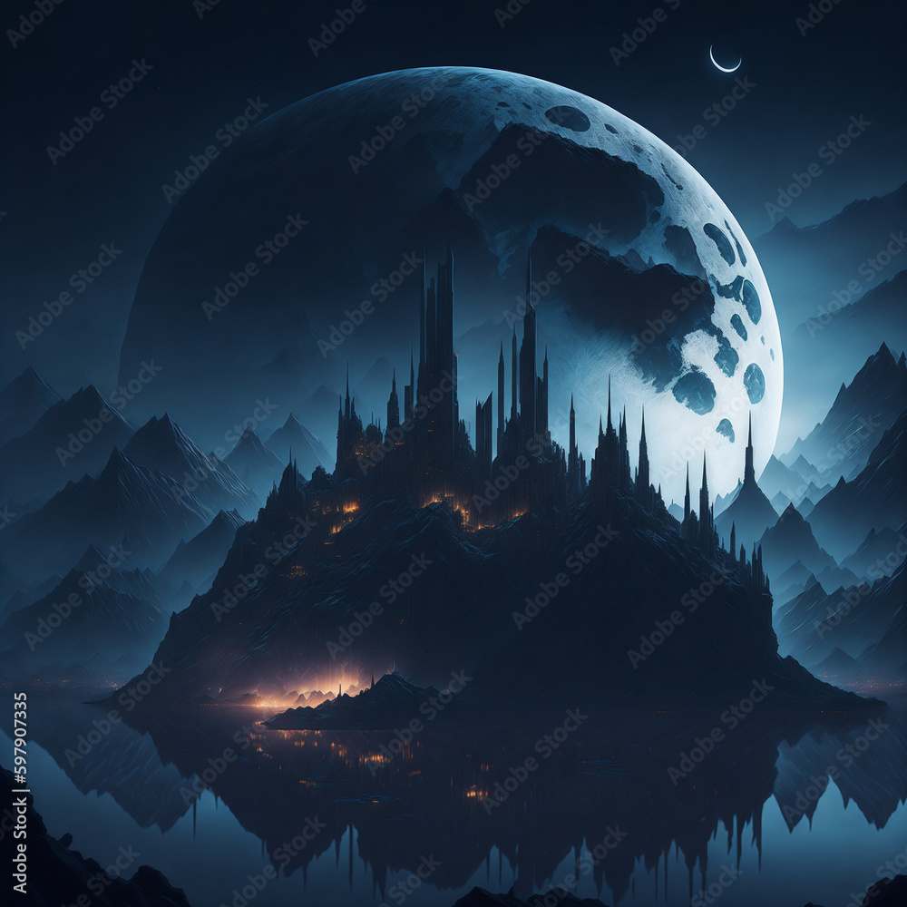 custom made wallpaper toronto digitalDark Cyber Punk City in the night with full moon Created Using AI Technology