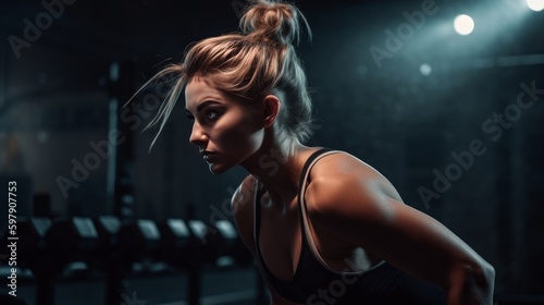 A girl doing exercise in a gym ai, ai generative, illustration © ME_Photography