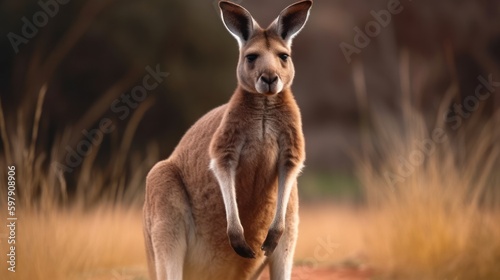 A kangaroo in a grassland ai, ai generative, illustration
