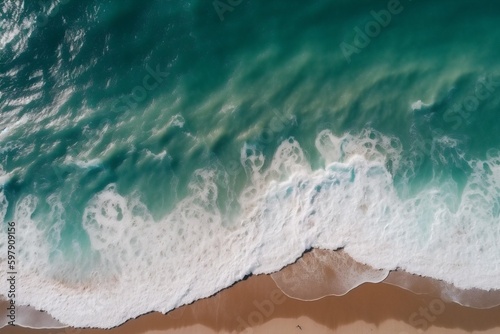 ocean nature beach sea water shore sand summer vacation wave. Generative AI.