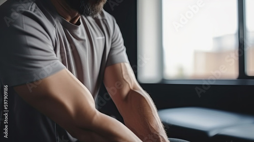 closeup of a muscular man massaging another. Generative AI