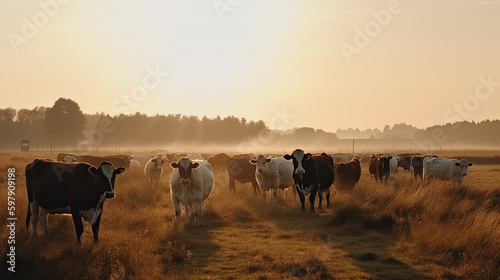 a herd of cows in a field Generative AI © jr-art