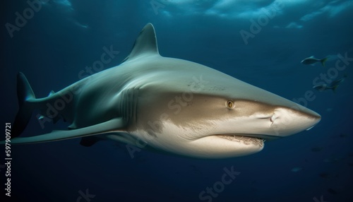 A terrifying bull shark in the ocean ai generative illustration