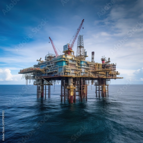 large offshore drilling oil rig plant in the Gulf. generative ai