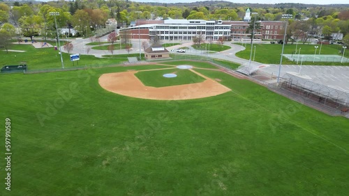 Drone footage of a baseball field - pushing in closer