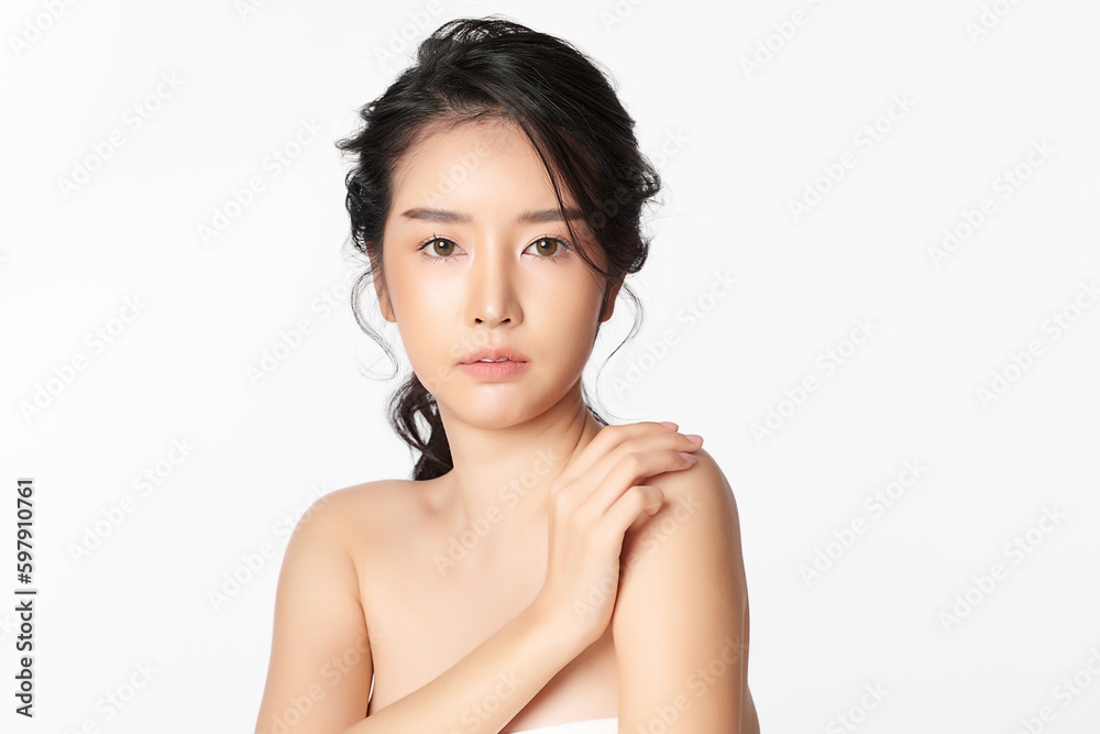 Beautiful young asian woman with clean fresh skin on white background, Face care, Facial treatment, Cosmetology, beauty and spa, Asian women portrait. Beautiful young asian woman with clean fresh skin on white background, Face care, Facial treatment, Cosmetology, beauty and spa, Asian women portrait.