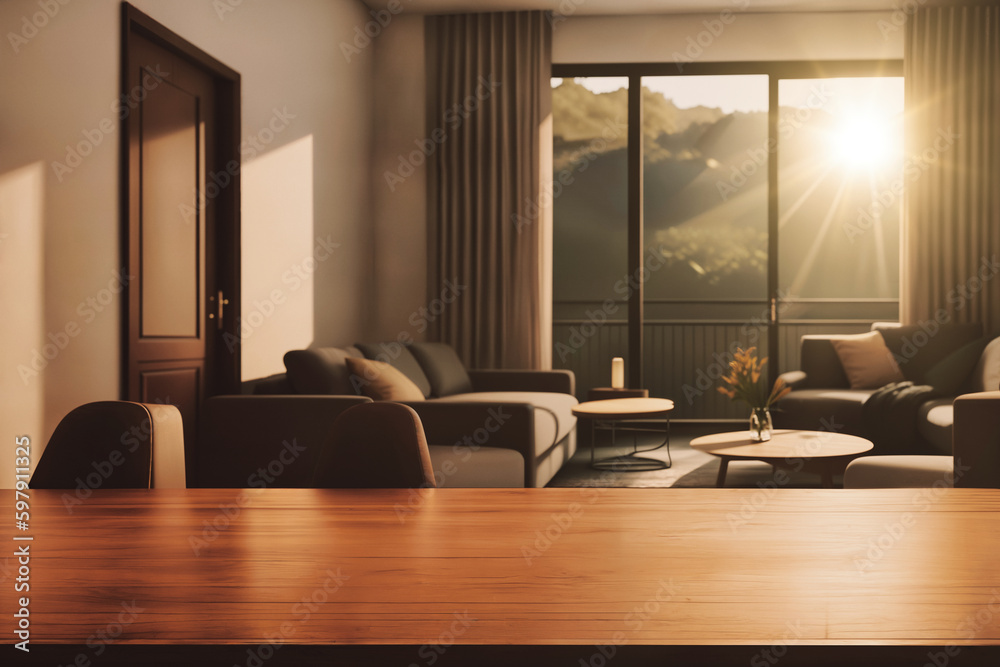 Table top with Blurred sofa Home interior decoration Table top with Blurred sofa Home interior decoration