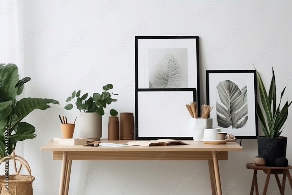 Scandinavian Minimalist Living Room Photo frame with Natural Light and Elegant chair with Ai Generative Scandinavian Minimalist Living Room Photo frame with Natural Light and Elegant chair with Ai Generative