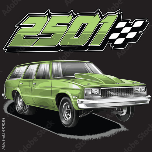green drag race illustration isolated in black background for poster, t-shirt, graphic design, business element, and card