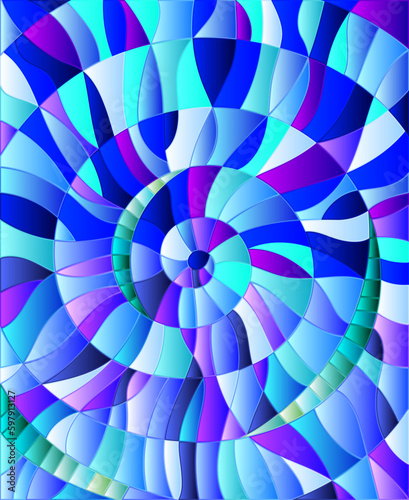 Abstract stained glass background , the colored elements arranged in a blue spectrum