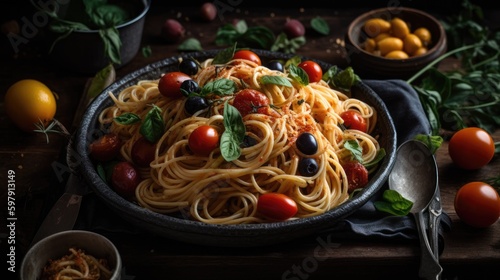 Delicious Italian spaghetti. Generative AI