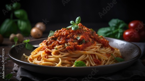 Delicious Italian spaghetti. Generative AI