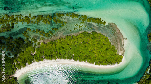 Blue lagoon with islands in turquoise water. Tropical landscape. Balidbid Lagoon, Bantayan island, Philippines. photo