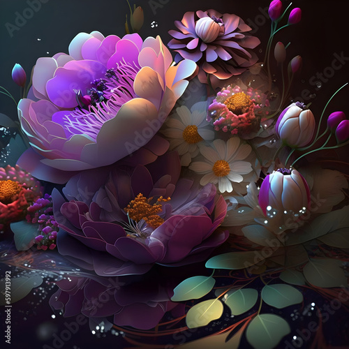 芸術的な花のイメージ、Generative AI.