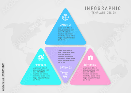 4 Option Simple Triangular Infographic Templates Pastel color white icon on globe space corner bottom gray gradient background design for marketing, project, product, finance, planning
