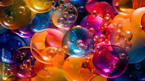 An abstract background created with macro Photography of everyday objects, such as soap bubbles or flower petals, with an emphasis on texture and color - Generative AI